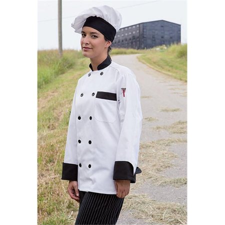 NATHAN CALEB Newport Chef Coat 10 Buttons in White with Black Medium NA962586